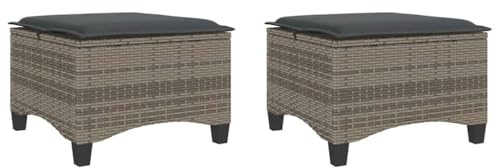 vidaXL Gartenhocker mit Kissen 2 STK. Grau 55x55x36 cm Poly Rattan