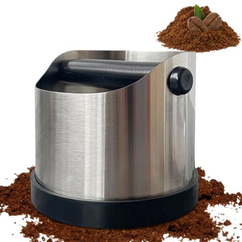 Knock Box - Récipient de tapotement pour porte-filtre en acier inoxydable, silencieux, antidérapant, facile à nettoyer - Boîte à café Barista - 11,8 x 9,9 x 11,8 cm (argenté)