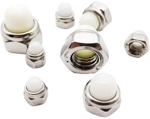 Hutmuttern, 2/10X M4 M5 M6 M8 M10 M12 Eichelkappe aus Edelstahl 304, Kuppel-Sechskant-Sechskant-Kontermutter mit Nyloneinsatz, selbstsichernde Nylock-Kontermutter(Nylon cap-5pcs M8)