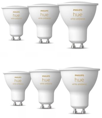 Philips Hue White Ambiance GU10 3er-Pack – dimmbare LED Lampen für das Hue Lichtsystem, warmweißes- bis katlweißes Licht, smarte Lichtsteuerung über Sprache und App