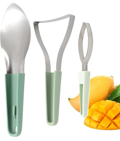 Duroecsain Affettatrice mango e pelapatate, frammenti di mango e pelapatate, 3 pezzi in acciaio inox, utensile da taglio per avocado, anguria, kiwi, papaya