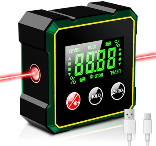 Rppiup Magnetic Digital Angle Finder with Electronic Light, USB Rechargeable Digital Level with 4-Side Strong Magnetic & LCD Display, Waterproof Digital Spirit Level for Woodworking, Machinery, Decor