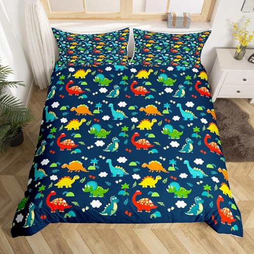 Homewish Parure de Lit 220x240 Enfant Dinosaure Coloré, Housse de Couette Dinosaure Bleu pour Garçons Filles, Sets de Housses de Couettes Animaux Mignons, avec 2 Taies d'oreiller 65x65 cm