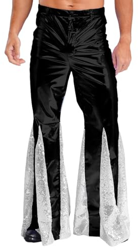 Yihuimin Glitter metallic utsvängda byxor disco byxor kostym 70-talet hippie-kostym retro dansbyxor karneval klubbkläder fest nattklubbar, svart, 3XL