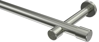 INTERDECO Gardinenstange 20 mm 1-läufig Edelstahl-Optik 100 cm | aus Metall, für Wand- & Deckenmontage, Endstück Santo (Kappe), ohne Ringe, kürzbar, Traglast bis 6 kg, Modern