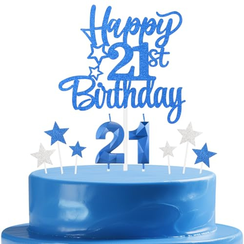 Royal Blue 21st Birthday Candles Cake Toppers Set,Sapphire Number 21 Candle for Cake,21st Birthday Decorations for Boy,Royal Blue Candle Star Cupcake Toppers for Girls Boys Birthday Party Supplies