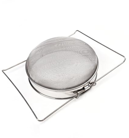 VERDANVERSE Passoire à Miel Double Tamis 24 Cm En Acier Inoxydable 201, Filtre Antirouille Bras Réglables, Équipement Apiculture Pour Seaux Universels