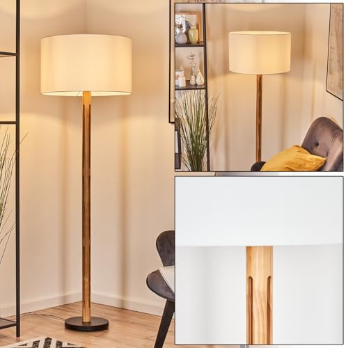 HOFSTEIN Stehleuchte Flemming, Stehlampe aus Metall/Holz im modernen Boho-Design, Schirm aus Stoff, Ø 50 cm, 158 cm, E27, mit Fußschalter - Wohnzimmer, Schlafzimmer, Esszimmer, Flur