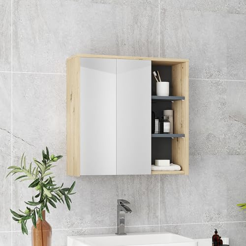 HOMCOM Armoire de Salle de Bain avec Miroir 60 x 20 x 60 cm Bois Naturel