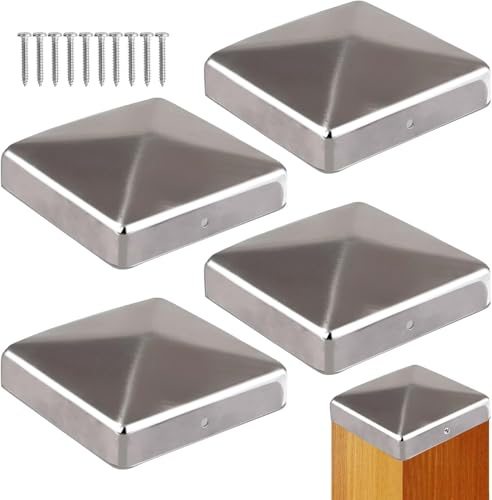 5 Stück verzinkte Stahl Pfostenkappen 8x8 cm, Pyramidenform – wetterfest, UV-beständig, Regen-Schutz – inkl. Schrauben – Abdeckkappe für Holzpfosten & Zaun – ideal für Garten, Carport, Terrasse