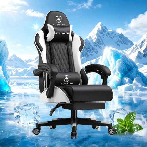 GTPLAYER Gaming Stuhl - Ergonomischer Bürosessel mit Verstellbarer Lordosen-/Kopfstütze & Fußstütze, 150 kg Belastbarkeit, Weiß | Gaming Chair, PC Stuhl, Schreibtischstuhl