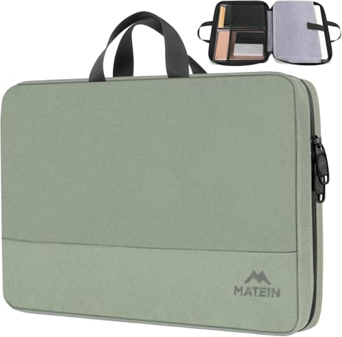 MATEIN Custodia PC 15.6 Pollici, Borsa Porta PC Imbottita con Maniglia e Tasche Accessori, Sleeve per Notebook Portatile, per Lavoro, Scuola e Ufficio, Compatibile con HP Dell ASUS Acer, Verde oliva