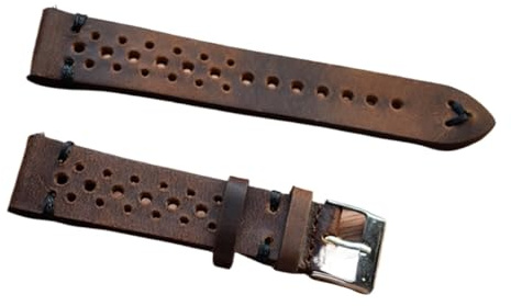 HuanJ Handgjorda Vintage Äkta Läderarmband Klockband 18mm 20mm 22mm 24mm Klocktillbehör Armband Brunt Ersättning(Brown black wire,22mm)