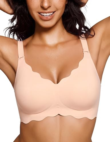 Bresdk Reggiseno Seni Grandi Sostegno Forte Bralette Senza Cuciture Reggiseno Donna Senza Ferretto Push Up Jelly Bra Traspirante Estate Morbido Scollo a V Bordo Ondulato Reggiseno Donna Comfort