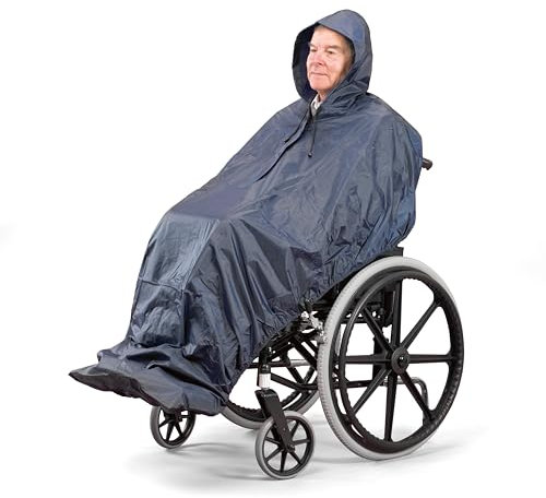 Homecraft Wheelchair Mac, For Men/Women, 100% Waterproof Poncho with Hood, Wheelchair Accessories, Plastic Rain Protection, Complete Coverage Unisex Rainwear, Standard Length, Unlined