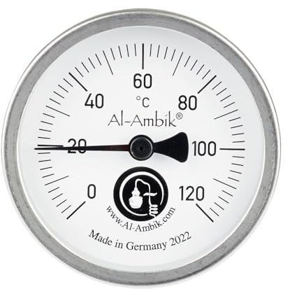 Al-Ambik® Thermometer zum Destillieren - Ø 4 cm I Destillierthermometer deutsche Industrienorm Klasse 1 I Thermometer für Destillation bis 30 Liter Volumen I Temperaturmessgerät 0-120 °C