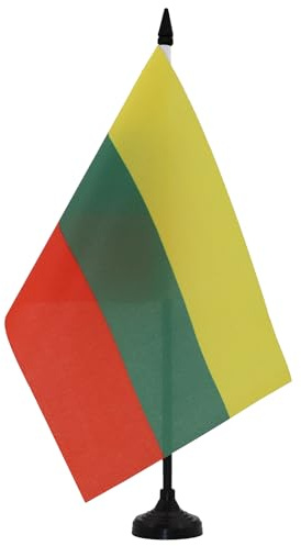 AZ FLAG - Litauens bordsflagga 21 x 14 cm - liten litauisk kontorsflagga 100% polyester med 25 cm skaft och svart plastbas