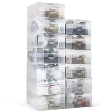 Hapilife Shoe Boxes 22pcs Stackable Shoe Storage Box Clear Plastic Shoe Organizer Containers for Women/Men up to Size 8, 30 x 18 x 10cm