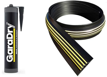 Kit de joint de seuil de porte de garage de 3 cm de haut, longueur de 2,52 m | PVC souple | Le kit complet comprend 1 adhésif | GaraDry
