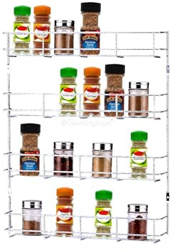 Buckingham 4 Tier Spice and Herb Rack Premium Quality Heavy-Duty Chrome Wall Mounted Kitchen Cupboard Storage Organiser 38.5 Cm (Tier 4)