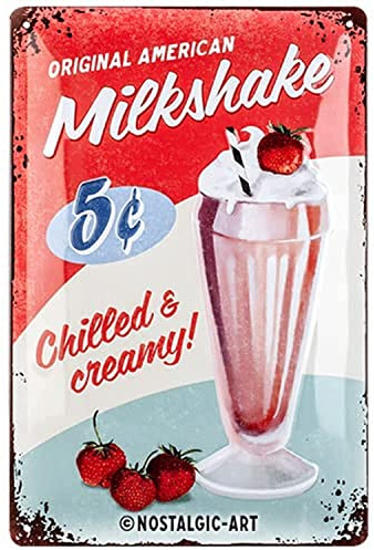Nostalgic-Art Retro Blechschild, 20 x 30 cm, Milkshake | aus Metall, Vintage Design, Blechschilder Sprüche, Geschenk-Idee für Diner-Fans