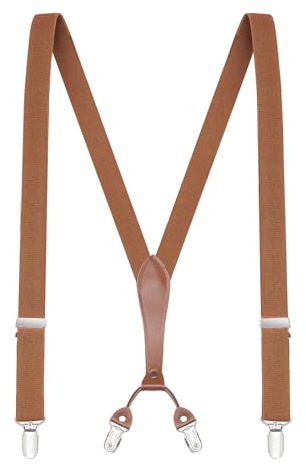 Buyless Fashion Bretelle da Uomo - 122 cm Cinghie Elastiche 2.54 cm Retro a Y in Pelle - 5118-Camel