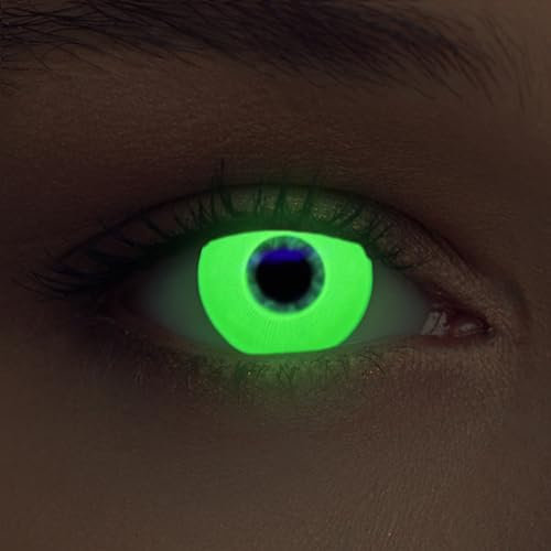 DESIGNLENSES lentilles lumière UV couleur vert pour, effet de lueur, 1 paire (2 pcs), sans correction + étui à lentilles Glowing Green