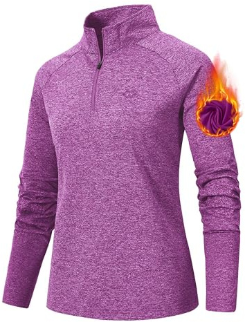 AjezMax Damen Sportshirt Langarm 1/4 Reißverschluss UPF 50+ Laufshirt | Laufshirt Schnelltrocknend Training Fitness Langarmshirts UV Schutzkleidung Sportshirt mit Stehkragen Outdoor jogging yoga