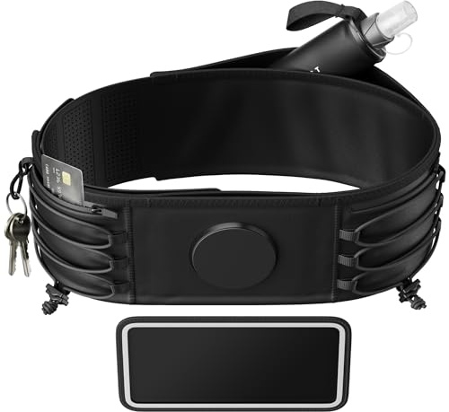 Shapeheart Ceinture de Sport avec Pochette Téléphone Magnétique Détachable | Tous Smartphones | Serrage anti-remontée | Rangement Intelligent | Tactile | Clap et Retrait en 1 Geste | Ajustable | Unisexe