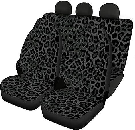 LedBack Black Leopard Print Car Seat Covers for Front and Rear Bench Seat Cover, Auto Bucket Backrest Soft Comfortable Seat Protector, Set of 4, Universal Fit SUV, Truck, Van