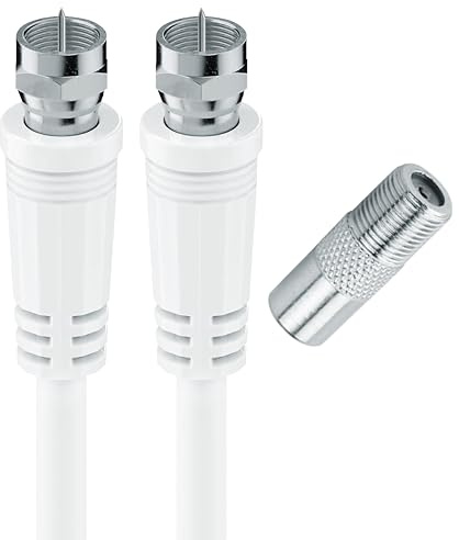 APM Câble Coaxial Satellite Fiche F Mâle, 10M + Adaptateur Fiche F Femelle vers Coaxial 9.52mm Mâle, Compatible TV Parabole Antenne Modem Satellite, 409007