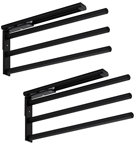 SOTECH 2 Stück Aluminium Handtuchhalter TED 3-armig schwarz matt (325-487 mm, ausziehbar, drehbar) Teleskop-Handtuchstange geeignet für größere Handtücher