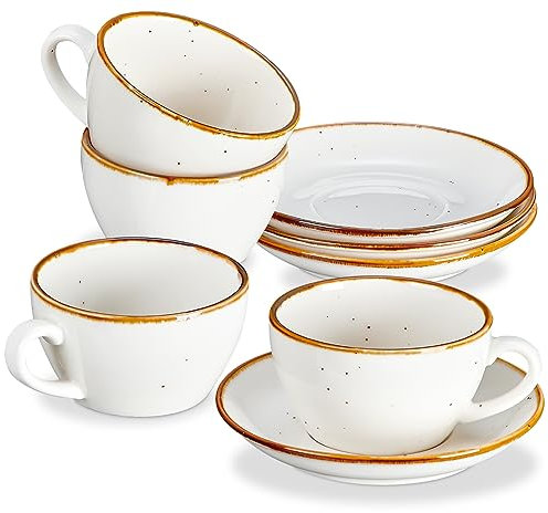 ONEMORE 190 ml Set di 4 Tazze Cappuccino con Piattini, Set Tazzine Caffè con Piattino, Tazze Colazione, Tazze Caffe