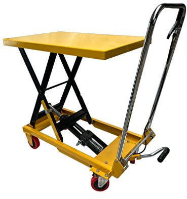 Kraftwelle 150 kg Traglast Hydraulik Scherenhubtisch mobiler Hubwagen Hubtischwagen Plattformwagen Hebebühne mit 4 Polyamid Rollen Gelb