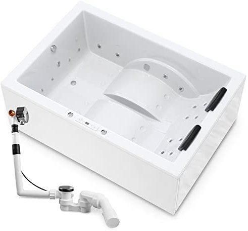 AQUADE Jаcuzzі 2 Person Whirlpool Badewanne Marburg Classic XL 180x130 mit LED Whirlpool Beleuchtung & Badekissen für Badewanne, Badewannen Ablaufgarnitur und Überlaufgarnitur mit Zulauf