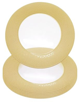 WedDecor Platzteller-Set aus Glas, rund, 33 cm, goldfarben, kariert, Tischdekoration, Hochzeiten, Bankette, Weihnachten, Esstische, Partys, Geschirr, 6 Stück