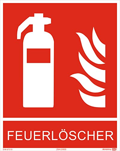 Schild Feuerlöschersymbol mit Zusatztext „Feuerlöscher“ ISO7010 200x250 Brandschutzzeichen Symbolschild Feuerlöscher ISO Kunststoffplatte nachleuchtend &. selbstklebend 200x250mm