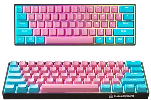 KRAKEN KEYBOARDS Teclado Pro 60% 60% teclado mecánico para juegos, azul y rosa, intercambiable en caliente, para juegos en PC, Xbox, PlayStation y Mac (algodón de azúcar | interruptores plateados)