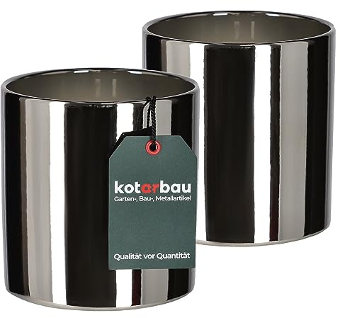 KOTARBAU® Uppsättning av 2 glänsande blomkrukor ⌀ 130 mm cylinder blomkruka av keramik, dekorativ ytterkruka silver, blomkruka, blomkruka för inomhusväxter, trädgårdskruka