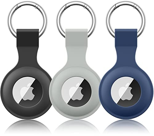 Wanme 3 Stück Hülle für Apple AirTag Anhänger mit Schlüsselanhänger, AirTags Silikon Tragbar Keyring Abdeckung, Schutzhülle für Apple AirTag Case Tracker (Schwarz+Dunkelblau+Grau)