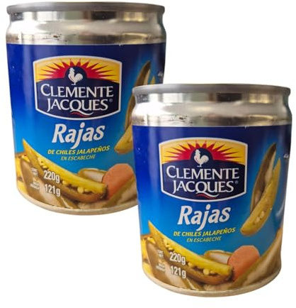 Rajas de Chiles Jalapeños en Salmuera Clemente Jacques - Pack de Latas de 220 gramos C/U.