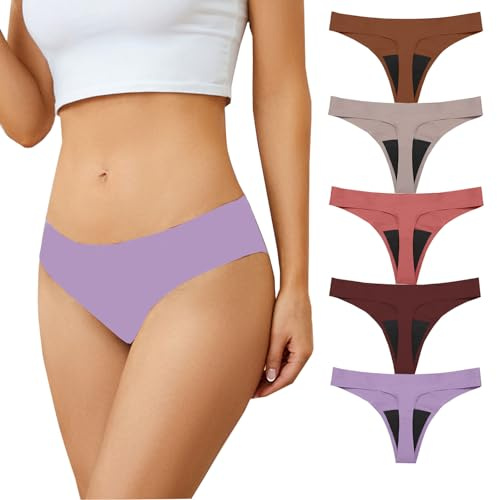 CuLtp Mutande Ciclo Mestruale Donna Mestruali Perizoma Senza Cuciture Mutande Assorbenti Mestruali Lavabili Donna Intimo Protettive 5 Pack-A||L