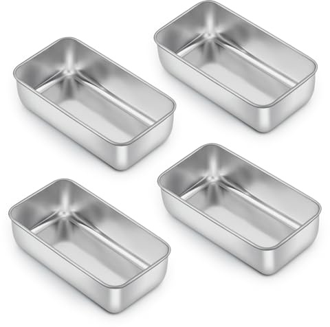 E-far Juego de 4 moldes para pan de acero inoxidable de 9 x 5 pulgadas, utensilios de metal para hornear pan, pasteles, brownies, saludables y no tóxicos, fáciles de liberar y aptos para lavavajillas