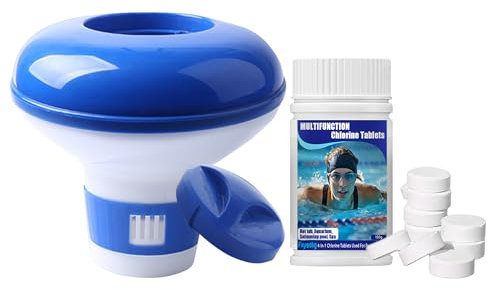 Pool Chlorine Granules, Multifunction Chlorine Tablets 100g (Sanitiser, Stabiliser, Algaecide and Clarifier) with Chlorine Dispenser for Hot Tub Spa and Swimming Pool Water Treatment