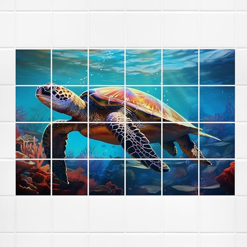 GRAZDesign Fliesenaufkleber Bad Unterwasser Schildkröte Fliesenbild komplett selbstklebend - 20x25cm / 142x101cm