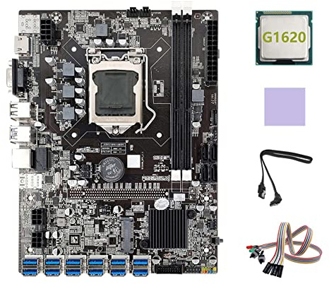 AMIUHOUN B75 ETH Mining Motherboard 12 x USB + G1620 CPU + SATA-Kabel + Lichtschalterkabel + B75 USB BTC Mining Motherboard