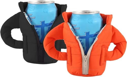 Beer Can Coolers Jacket,Can Cooler Sleeve,Can Cooler Insulated Vest Jacket Cover for 12oz Cans,Beer Gifts for Men Women Beer Lovers,Beverage Jacket Drink Coolies (Black Orange)
