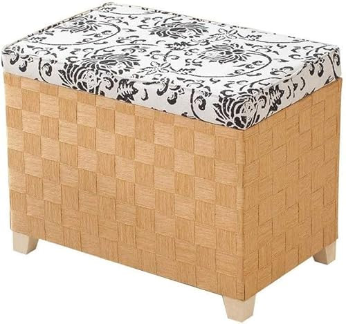Generisch Handgefertigter osmanischer Pouf aus Rattan und Korbgeflecht mit Korb und Kissen in Kolonialfarbe (Hellbraun) (Farbe: D, Größe: 50 x 30 x 40 cm) (D 50 x 30 x 40 cm)