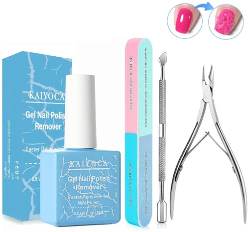 Gel Nail Polish Remover with Cuticle Pusher and Cuticle Nippers & File, Professional Acrylic Powder Nail Polish Remover in 3-5 Minutes, No Soaking or Wrapping (1 Pcs set)
