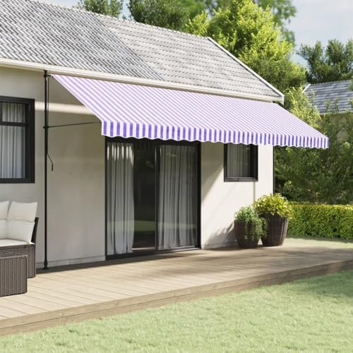 Homgoday Markisenvolant Markisestoff Ersatzvolant Volant für Markisen Wasserabweisend UV-beständig, Ersatzstoffe Markisenstoffen Markisen-Zubehör Blau und Weiß Gestreift 5 m